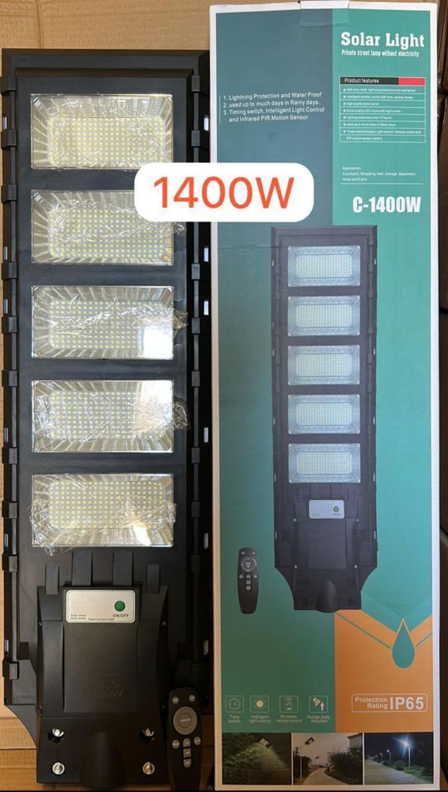 Foco Solar LED 1400W Exterior con Sensor de Movimiento - Luz Blanca Fría