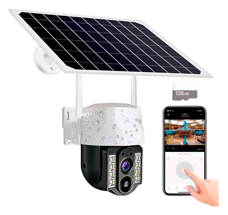 INV-Austral – Cámara solar PTZ WiFi 2K con visión nocturna, 360°, control remoto. Seguridad tecnológica para exteriores. Chile