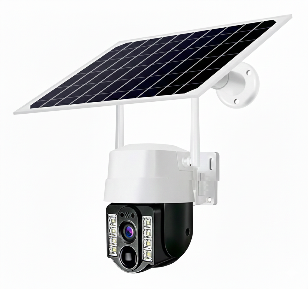 INV-Austral – Cámara solar PTZ WiFi 2K 360° nocturna, ideal para vigilancia agrícola o tecnología con soporte incluido. Chile