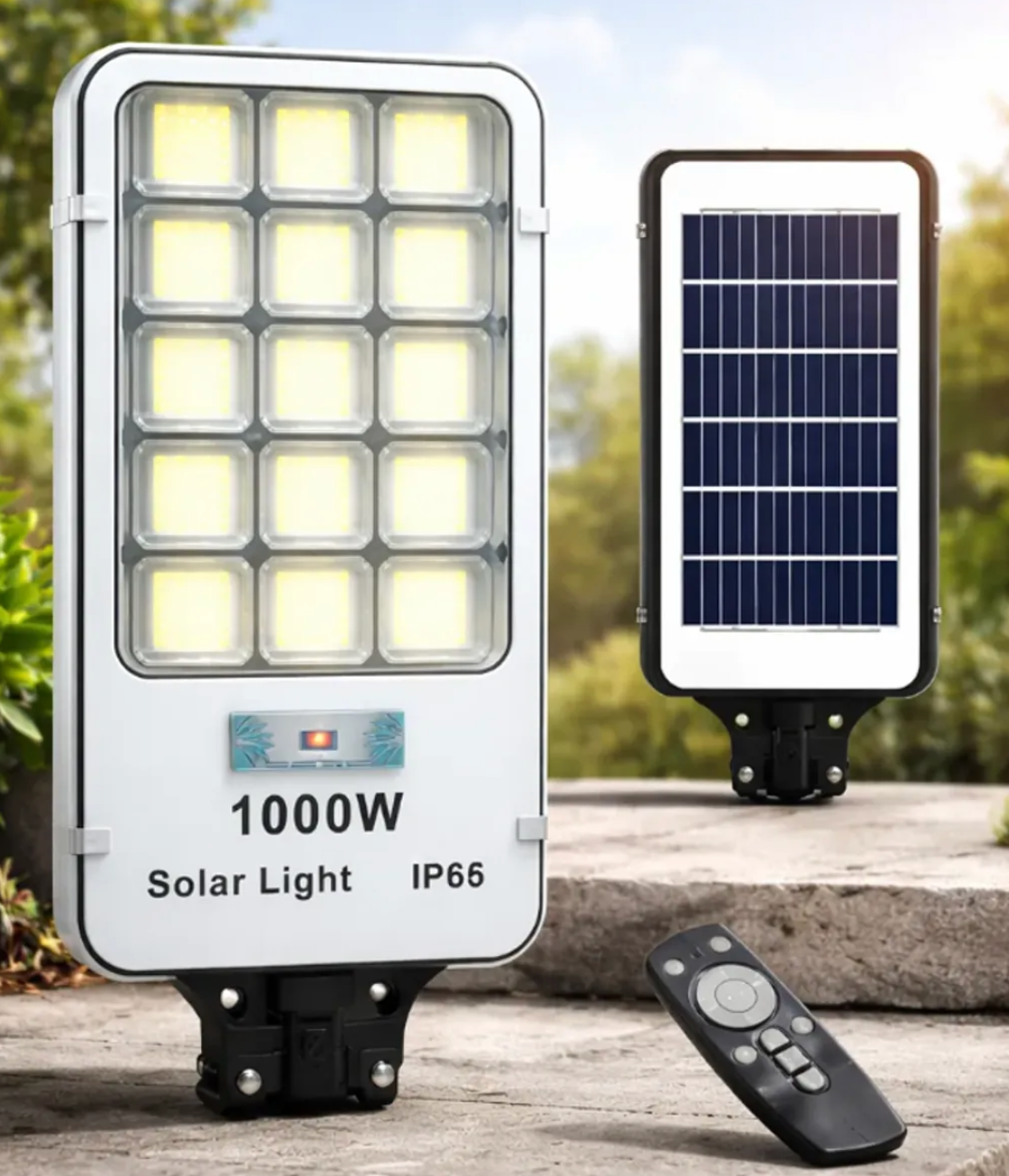 INV-Austral – Foco solar LED de 1000 W, resistente al agua (IP66) y con mando a distancia, ideal para una iluminación exterior eficiente en el sector agrícola. Chile