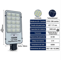Foco Solar LED 1000W Exterior IP66 - 240 LED Alta Luminosidad con Base