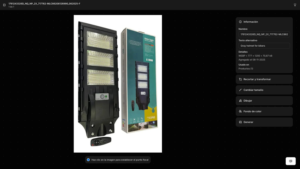 INV-Austral – Foco solar faro LED 1000W con control remoto, ideal para iluminación exterior y usos en agricultura o tecnología. Chile