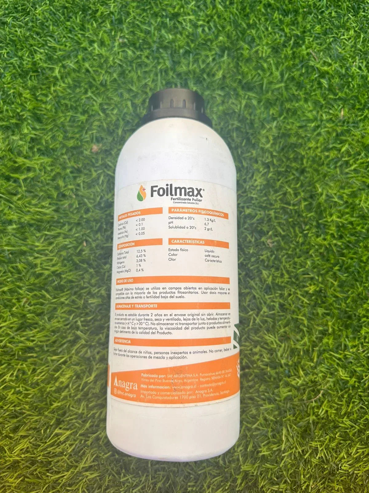 INV-Austral – Fertilizante foliar Anagra Bioestimulante Foilmax 1L para cultivos agrícolas, mejora el crecimiento del césped. Chile
