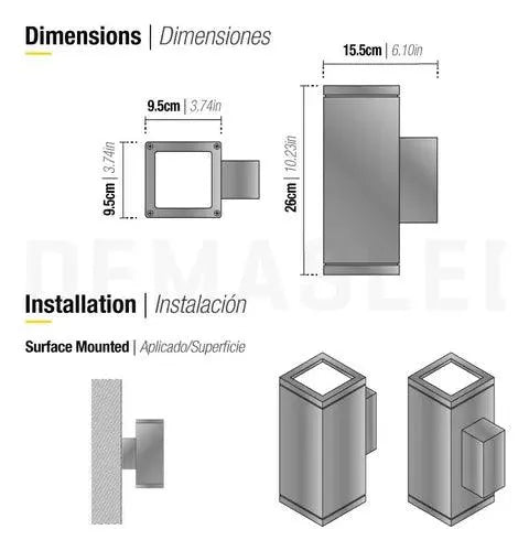 Aplique Muro Pared Doble Foco Bidireccional GU10 Gris