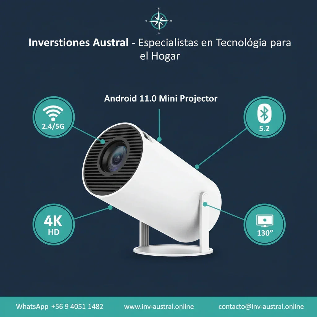 INV-Austral – Proyector portátil UHD 4K con Android 11 y WiFi, ideal para presentaciones y entretenimiento en tecnología. Chile